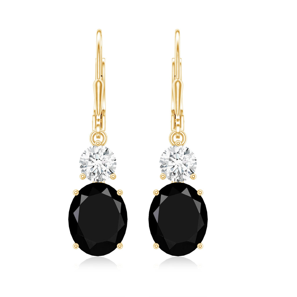 Natural 8X10mm Oval Black Onyx Drop Earrings with Lever Back
