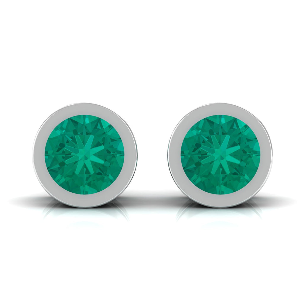 Dainty Emerald Bezel Set Solitaire Stud Earrings