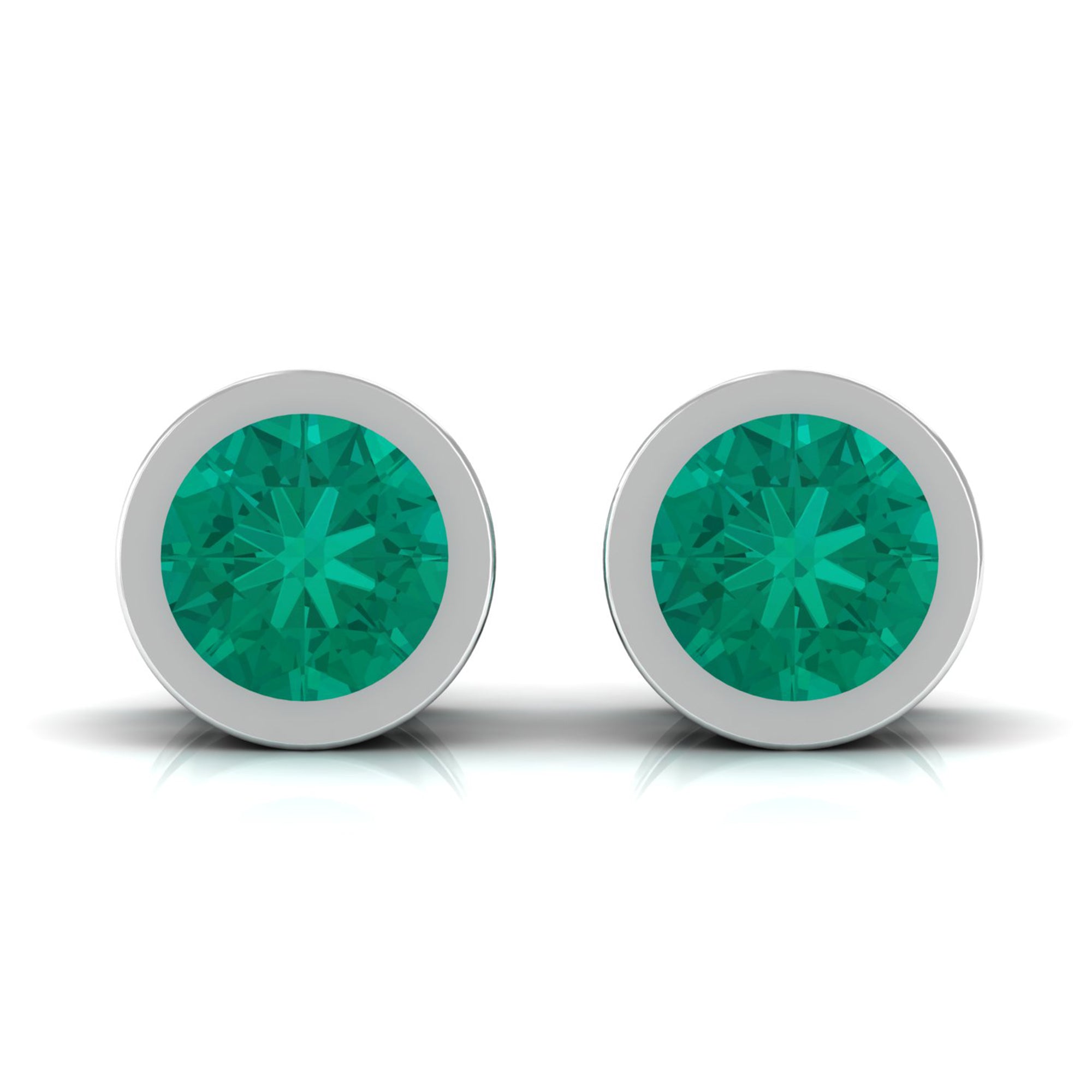 Dainty Emerald Bezel Set Solitaire Stud Earrings