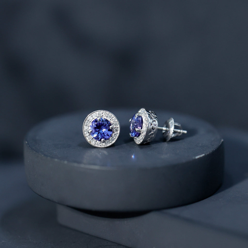 Natural 1.89 Carat Tanzanite and Diamond Stud Earrings For Women