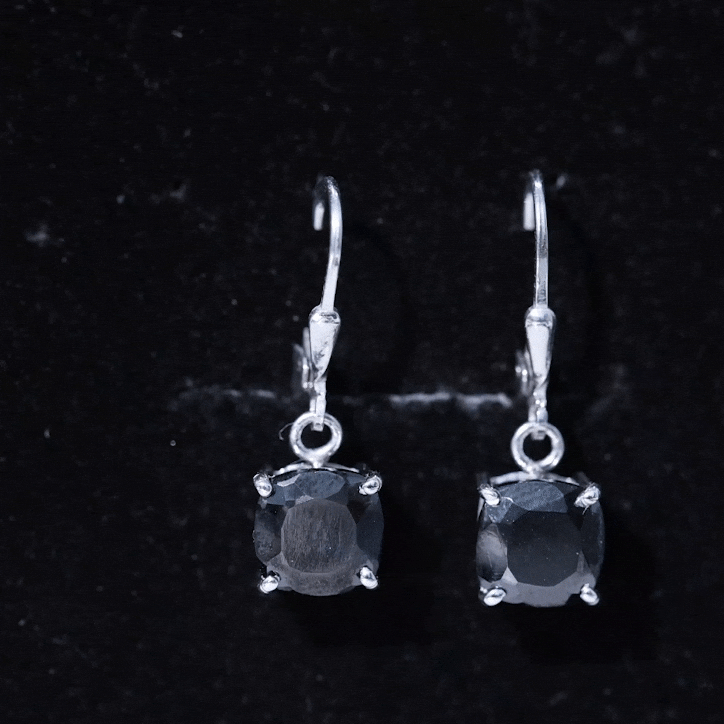 Genuine 8mm Cushion Cut Black Spinel Drop Earrings Lever Back