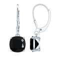 Genuine 8mm Cushion Cut Black Spinel Drop Earrings Lever Back