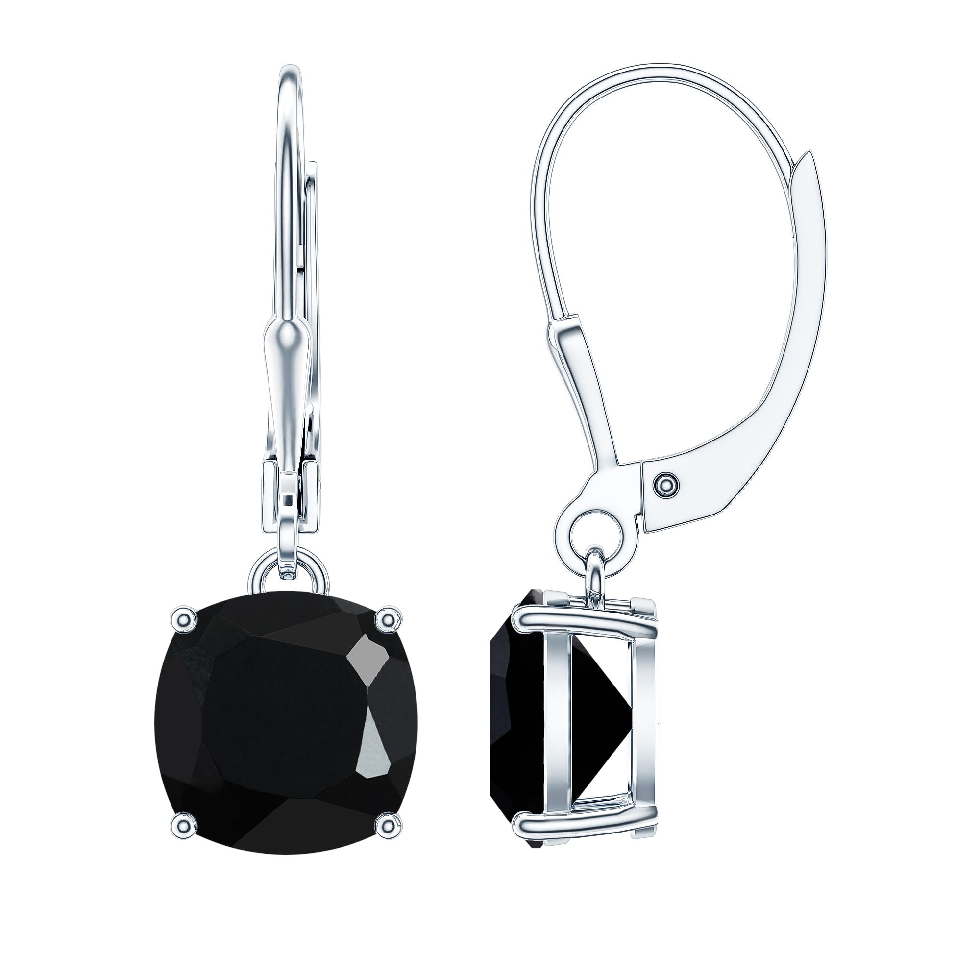 Genuine 8mm Cushion Cut Black Spinel Drop Earrings Lever Back