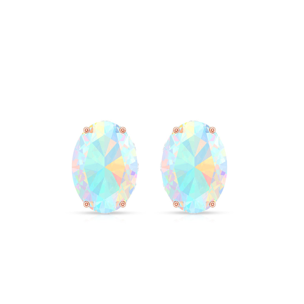 Natural 6X8mm Oval Ethiopian Opal Classic Stud Earrings with Diamond