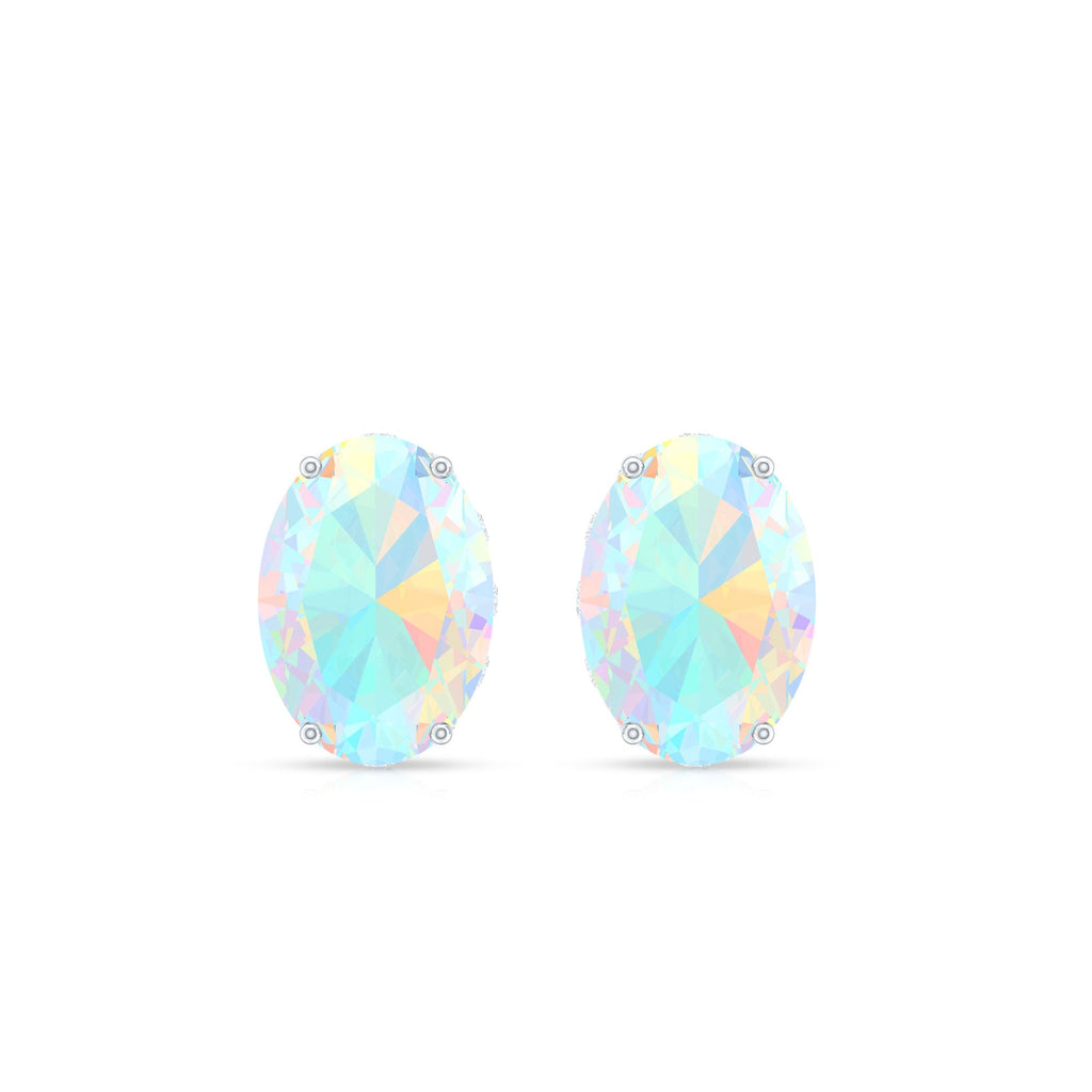 Natural 6X8mm Oval Ethiopian Opal Classic Stud Earrings with Diamond