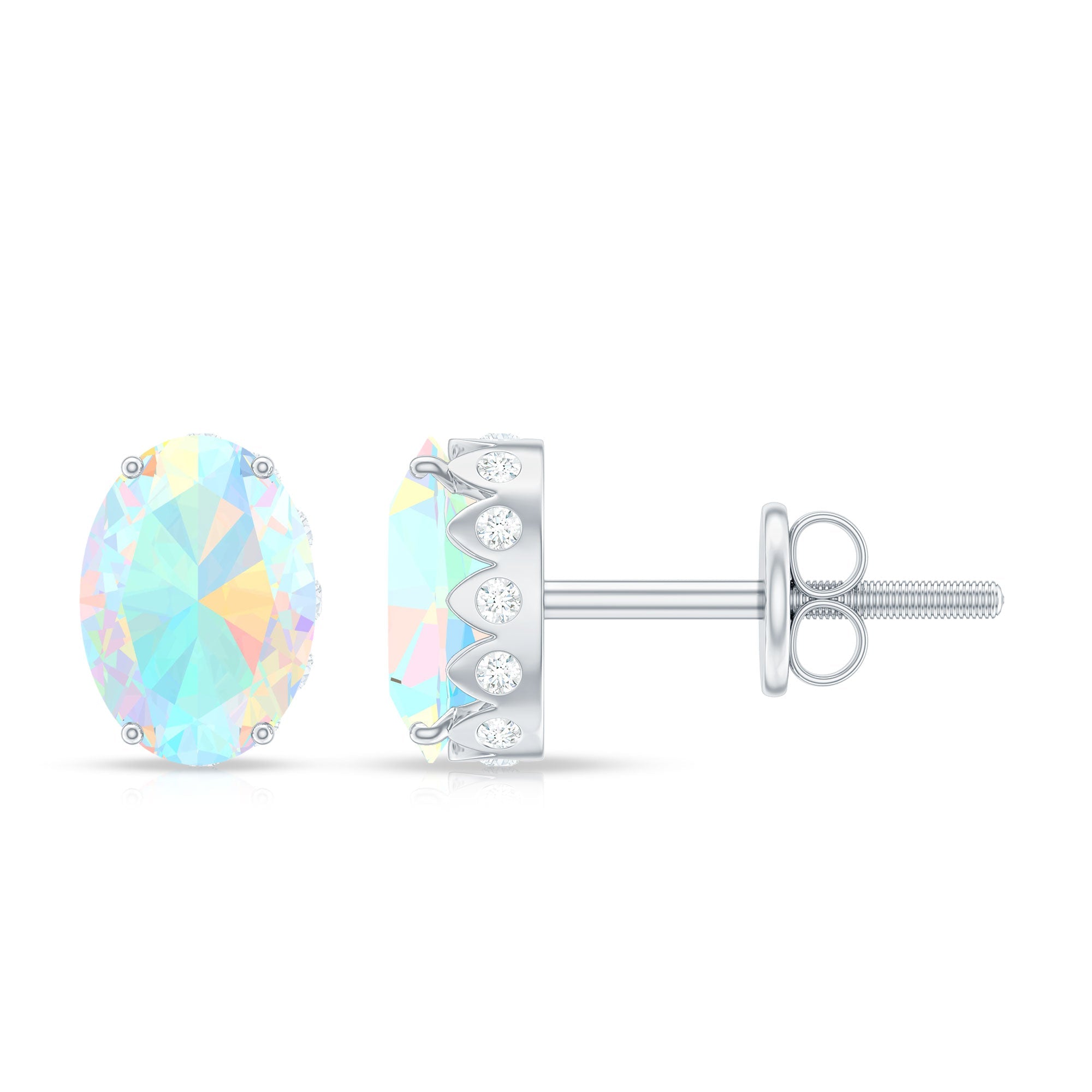 Natural 6X8mm Oval Ethiopian Opal Classic Stud Earrings with Diamond