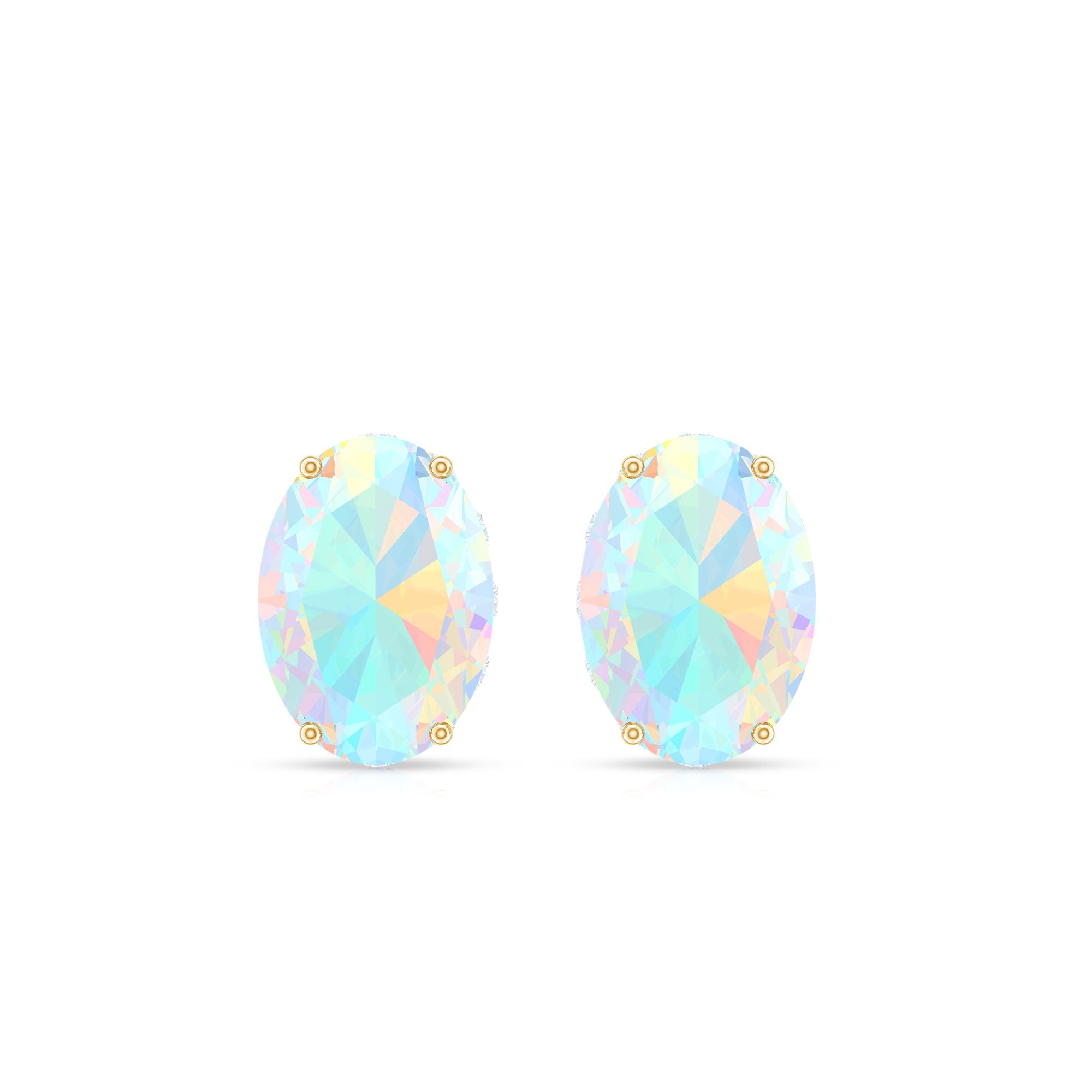 Natural 6X8mm Oval Ethiopian Opal Classic Stud Earrings with Diamond