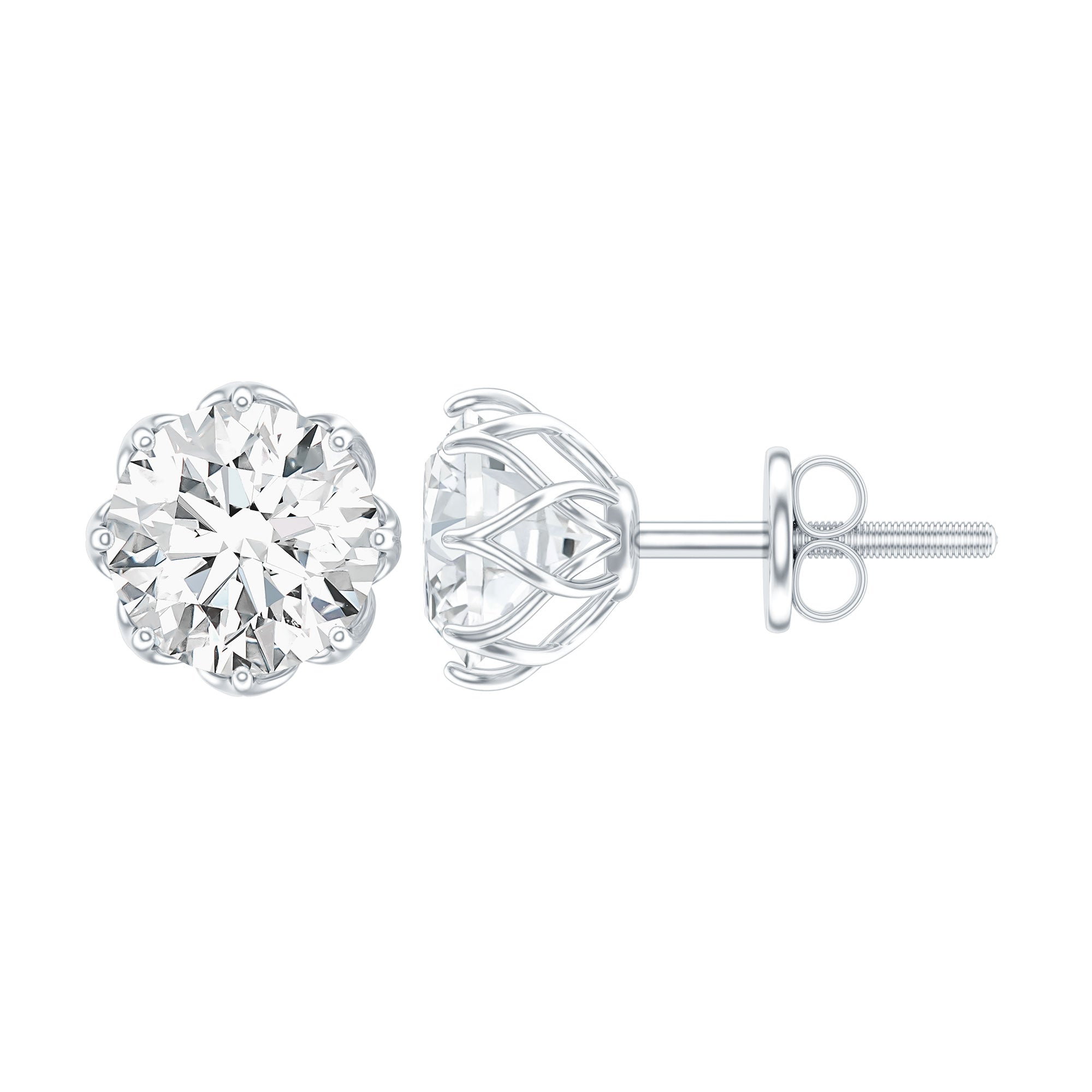 1.9 Carat Round Cut Cubic Zirconia Solitaire Stud Earrings in Silver