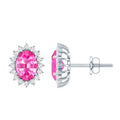 2 Carat Lab Grown Pink Sapphire Stud Earrings with Halo