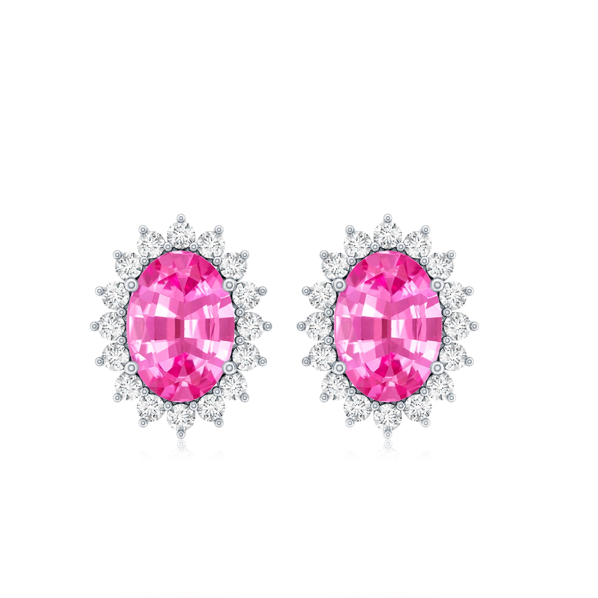 2 Carat Lab Grown Pink Sapphire Stud Earrings with Halo