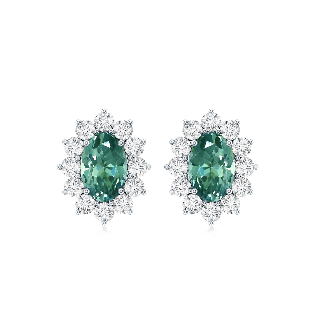 2 Carat Lab Grown Green Sapphire Stud Earrings with Halo