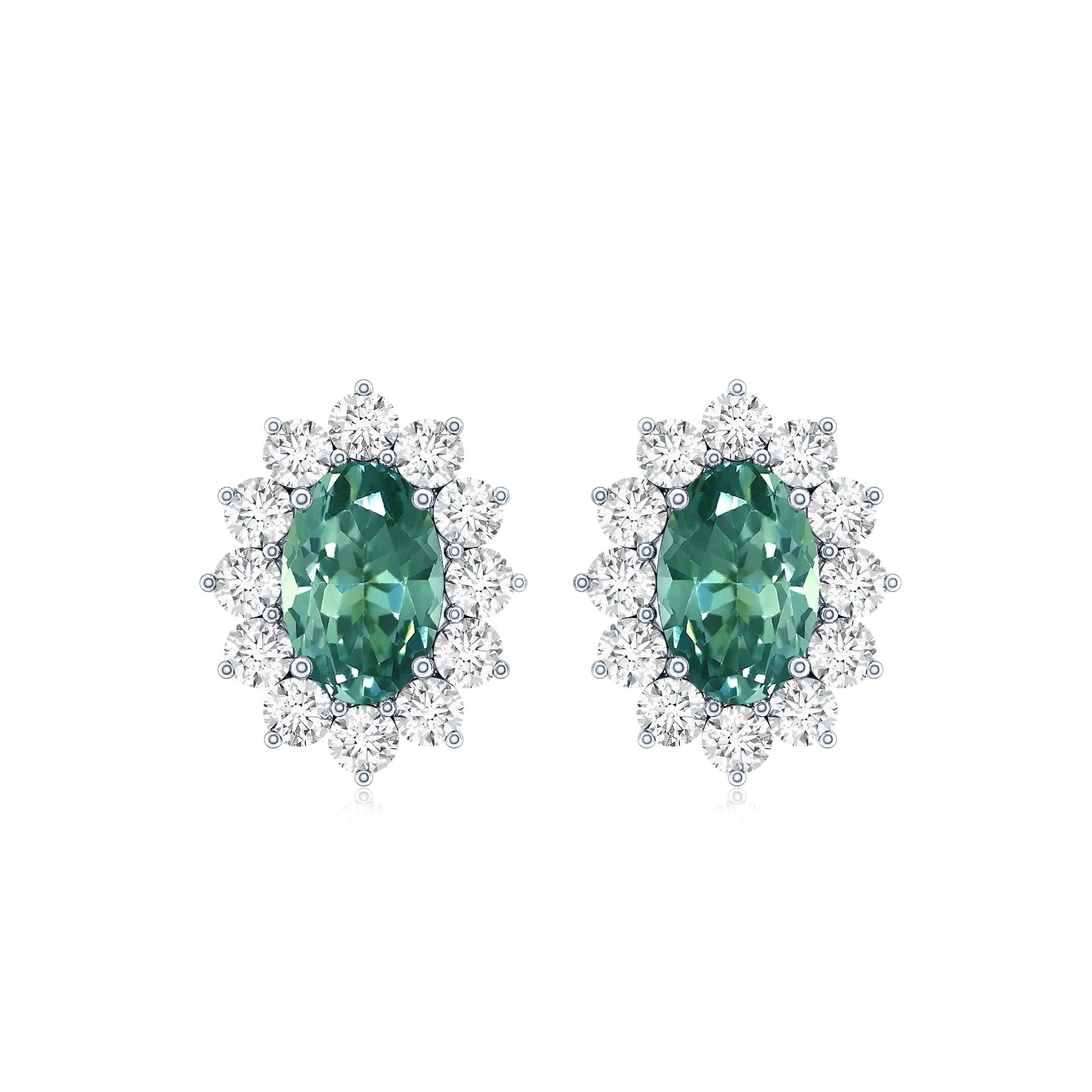 2 Carat Lab Grown Green Sapphire Stud Earrings with Halo