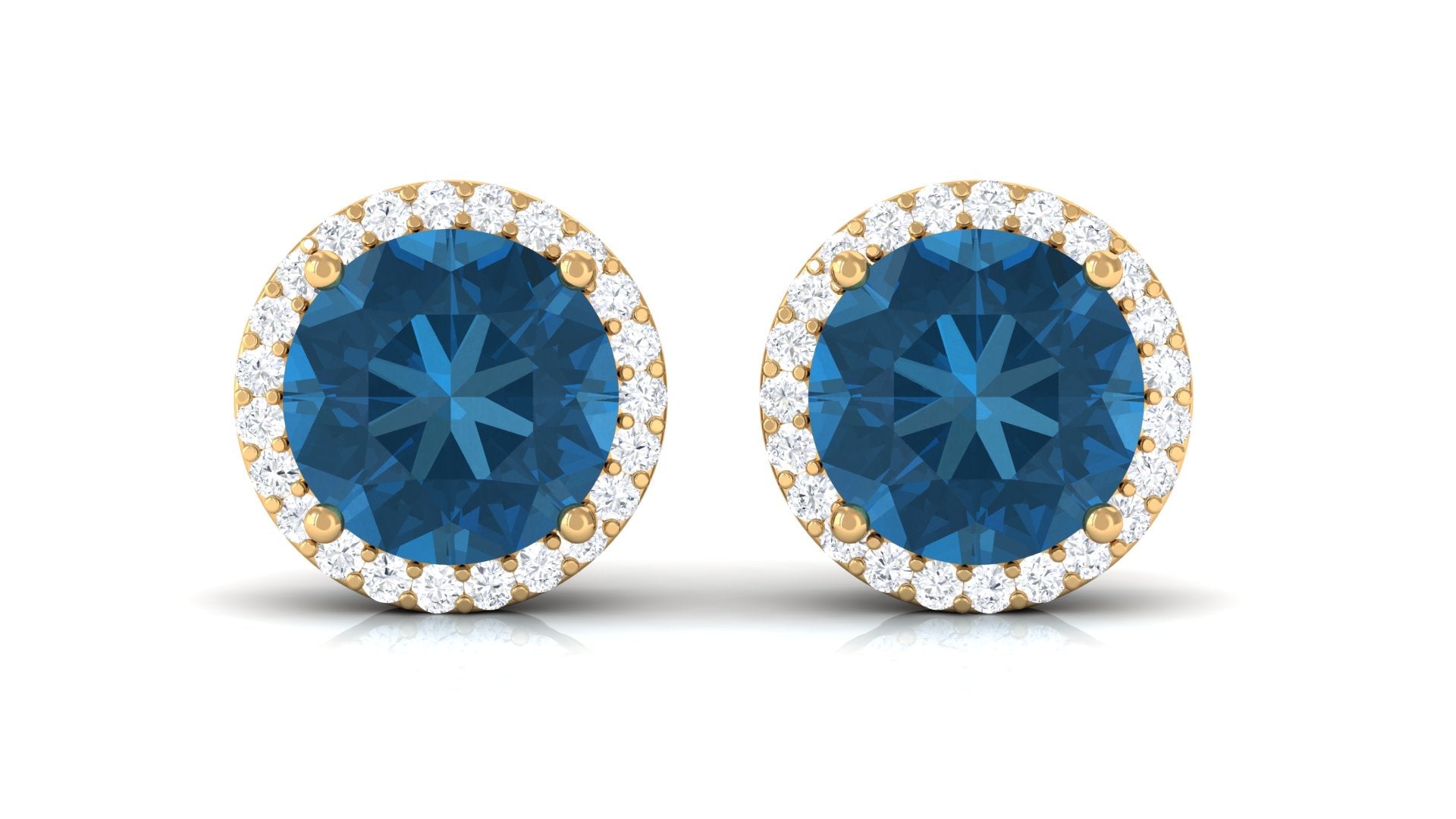 London Blue Topaz Stud Earrings with Diamond Halo