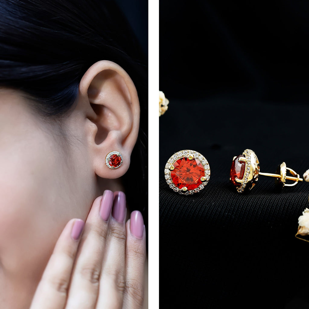 Lab Created Orange Sapphire and Diamond Halo Stud Earrings
