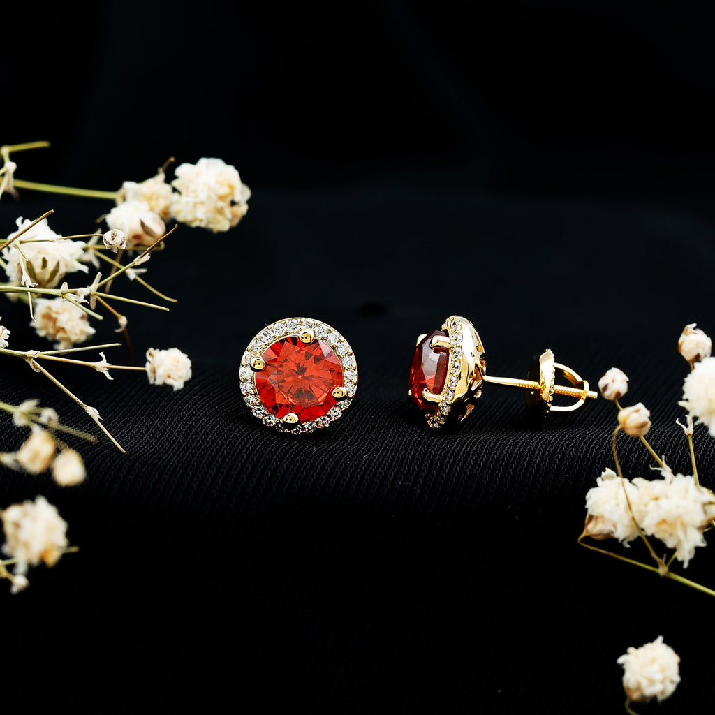 Lab Created Orange Sapphire and Diamond Halo Stud Earrings