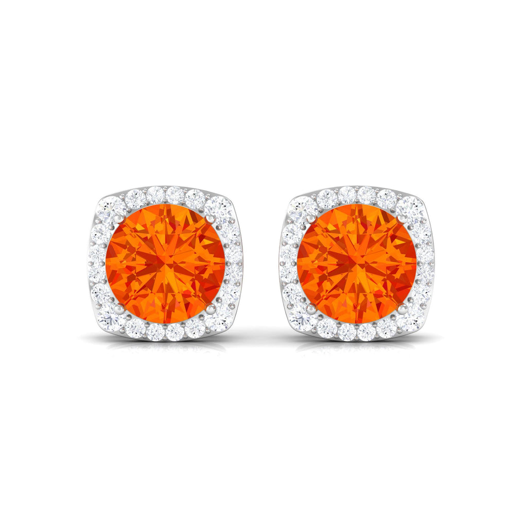 Classic Lab Created Orange Sapphire and Diamond Stud Earrings