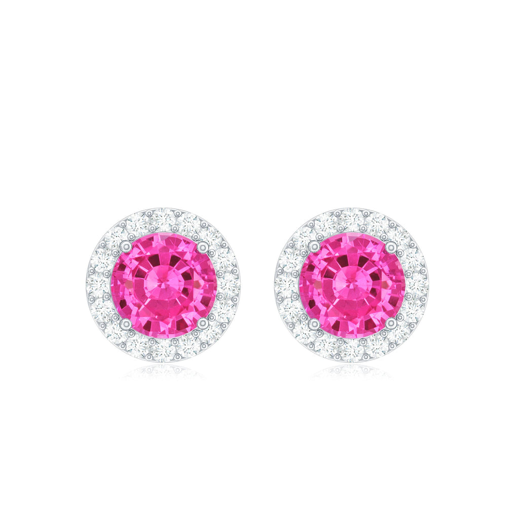 Lab Created Pink Sapphire and Diamond Halo Stud Earrings