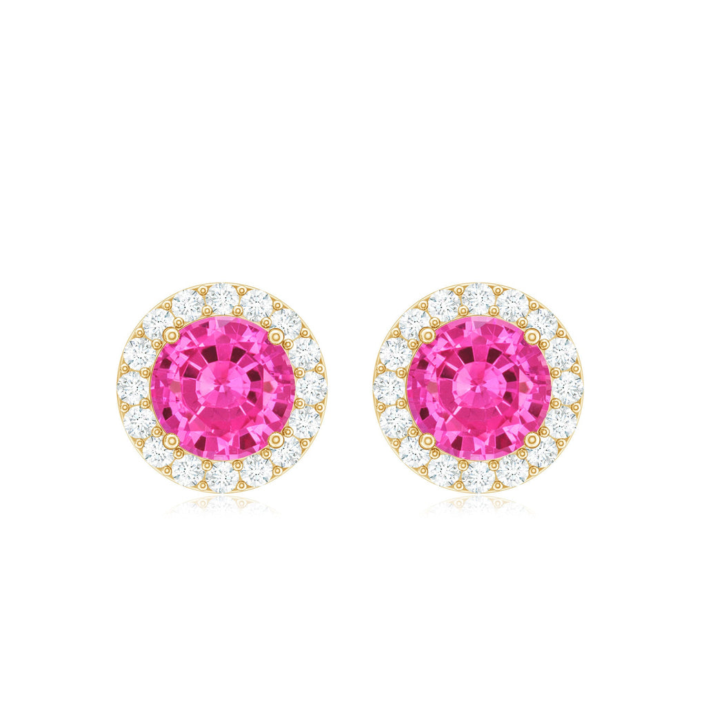 Lab Created Pink Sapphire and Diamond Halo Stud Earrings