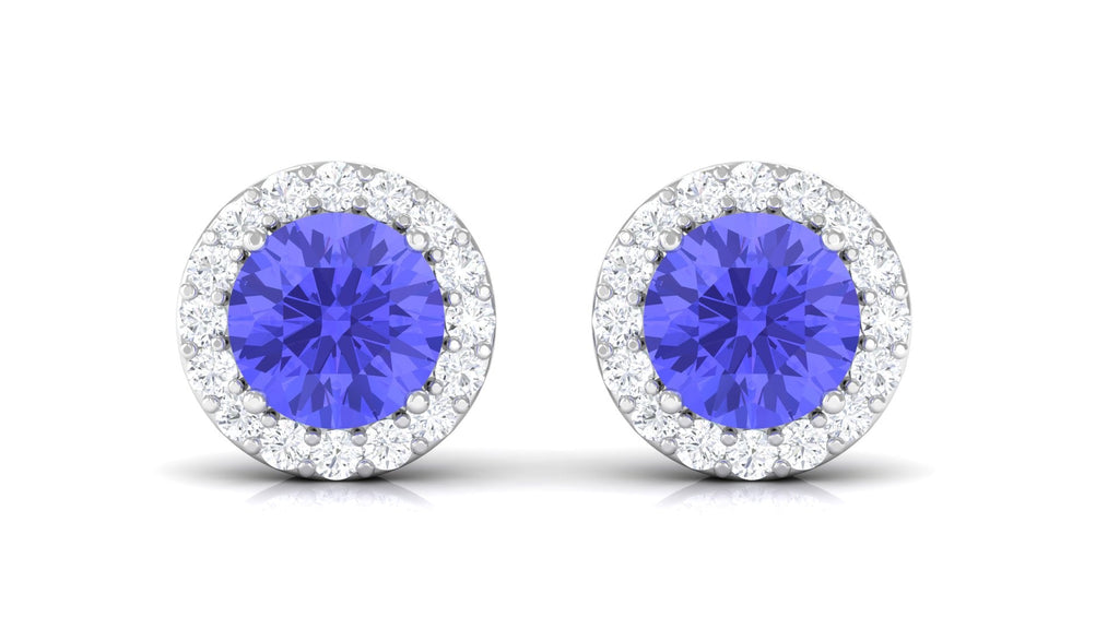 Real Tanzanite Halo Stud Earrings with Dimaond