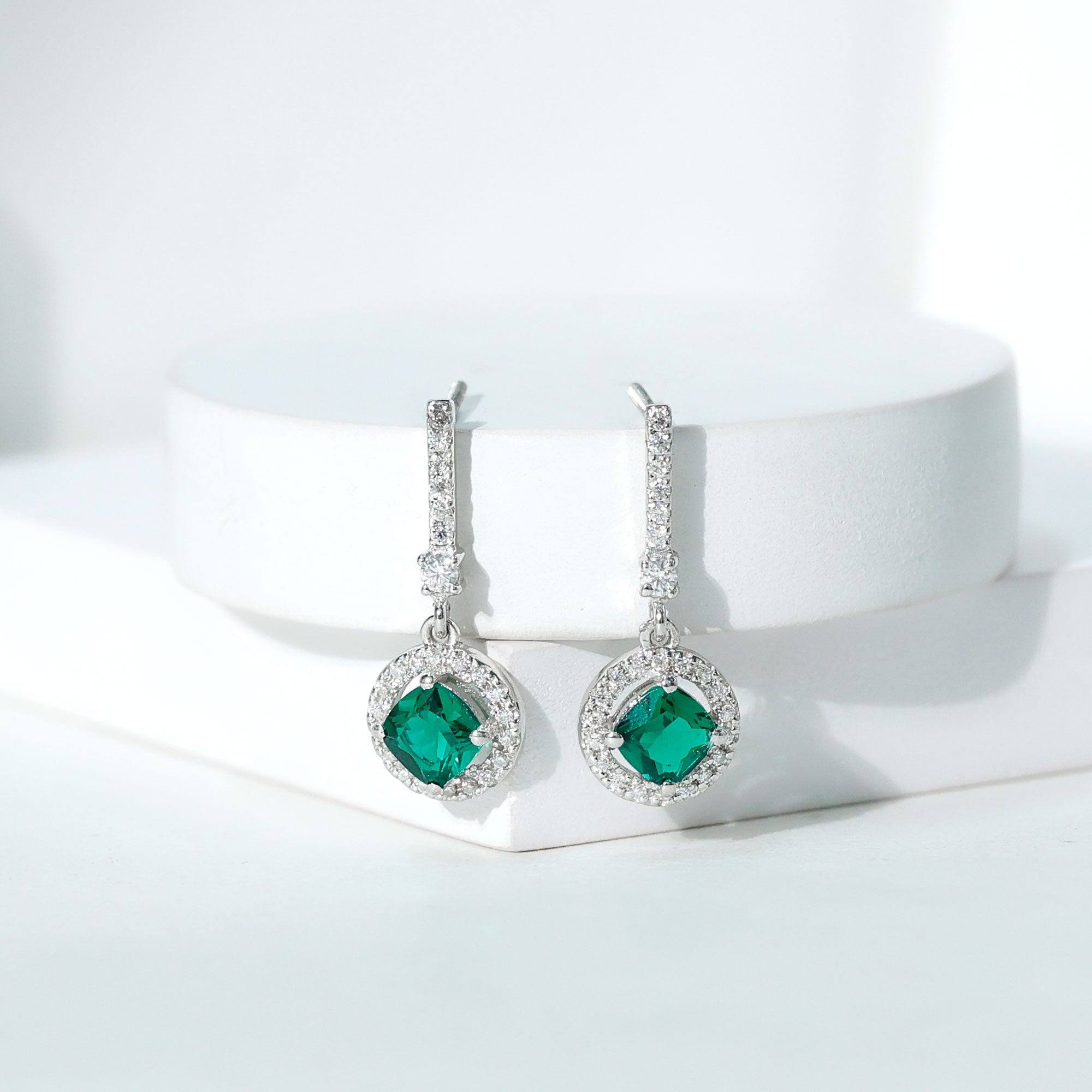 1.8 Carat Lab Grown Emerald Drop Earrings with Moissanite