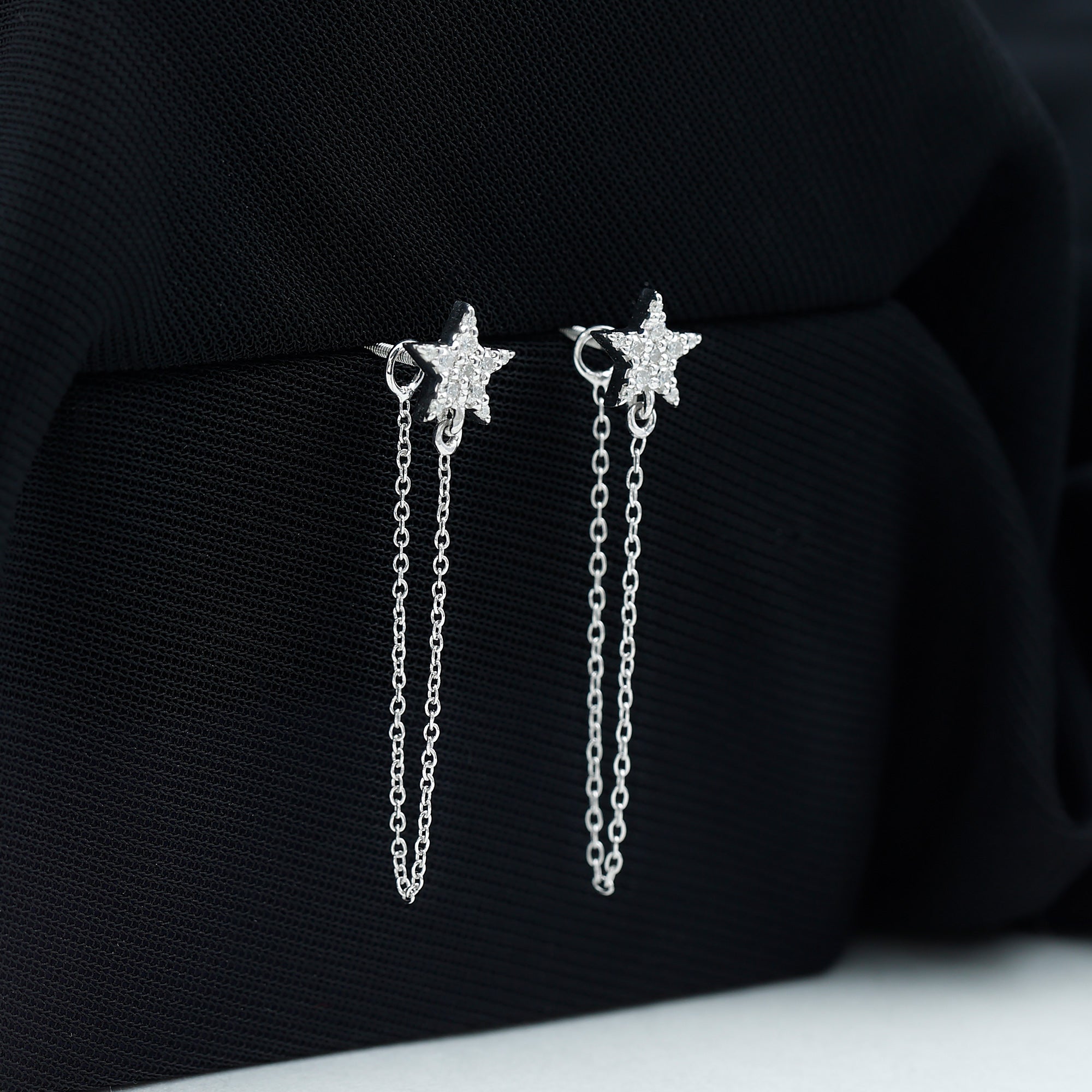 Certified Moissanite Star Chain Earrings For Women