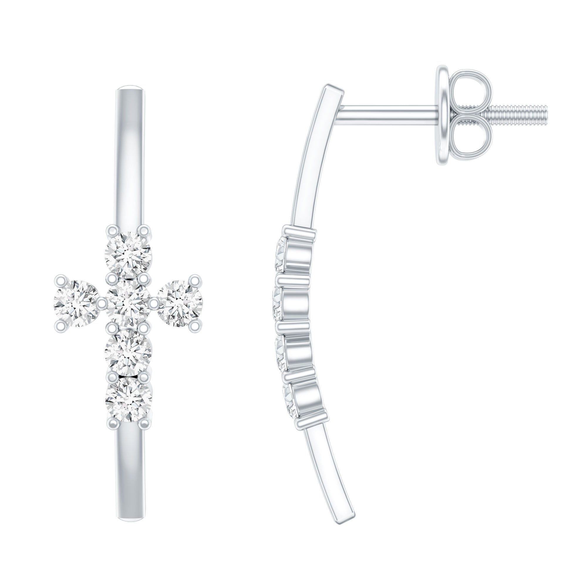 Certified Moissanite Cross Stud Earrings in 14K Gold Plated Silver