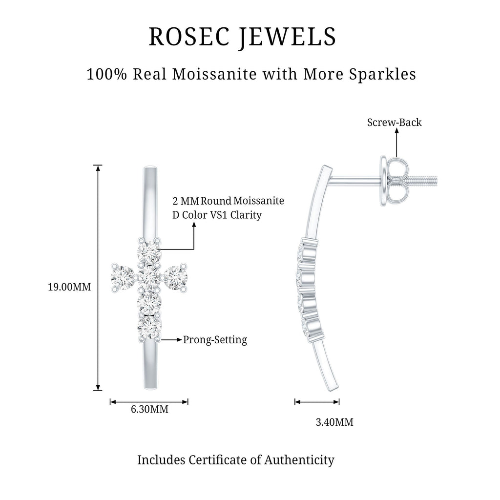 Certified Moissanite Cross Stud Earrings in 14K Gold Plated Silver