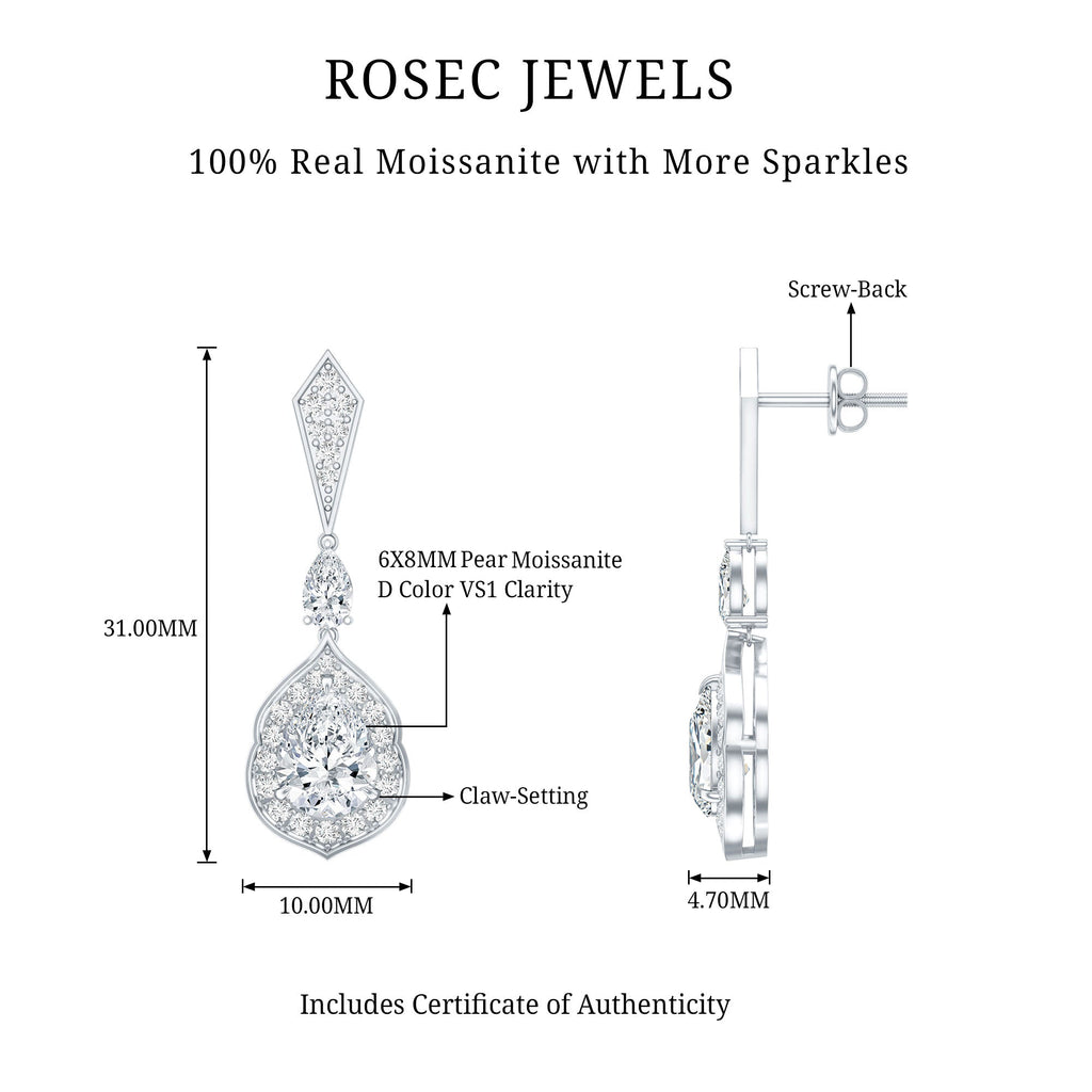 Moissanite Bridal Dangle Earrings in Silver
