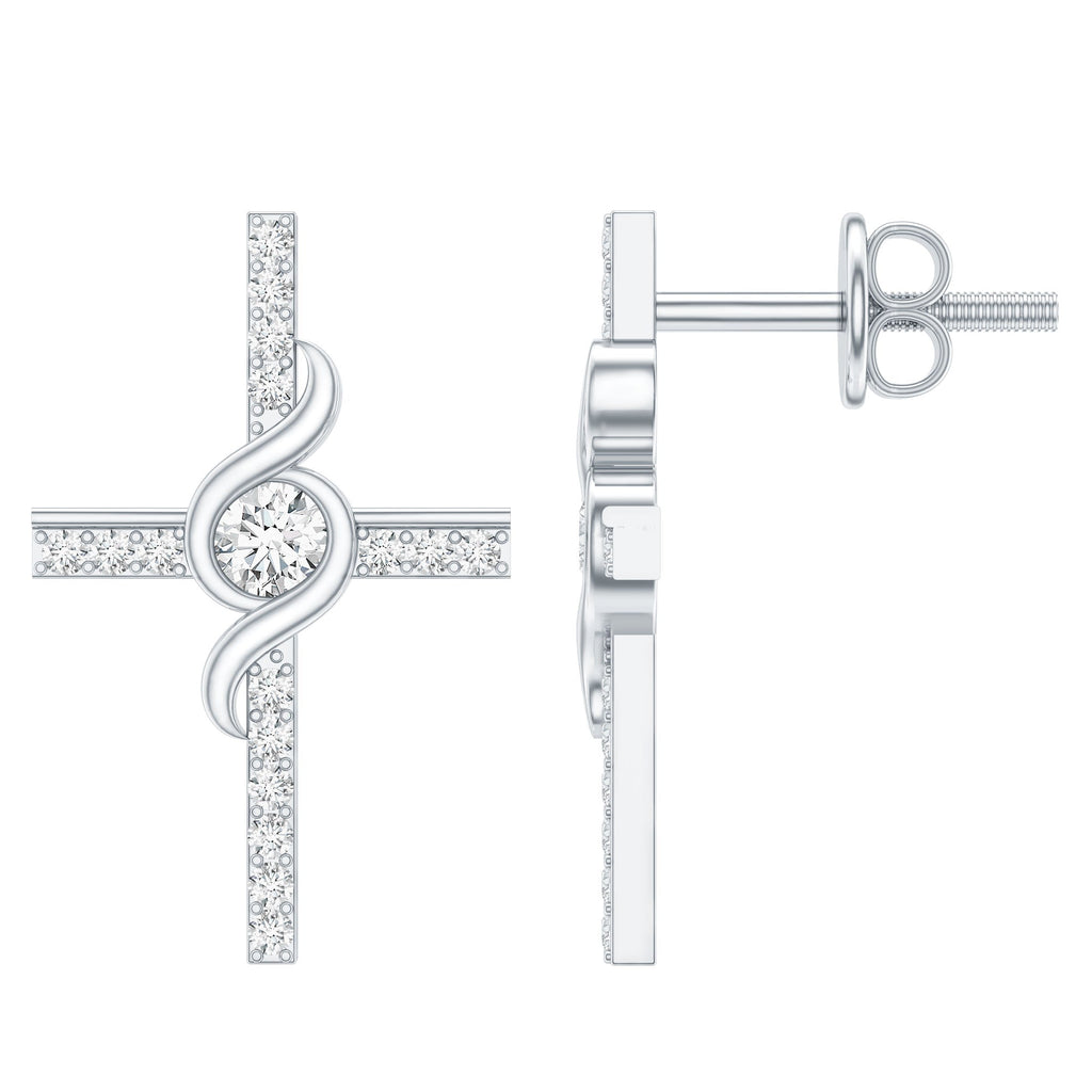 Certified Moissanite Cross Stud Earrings in Silver