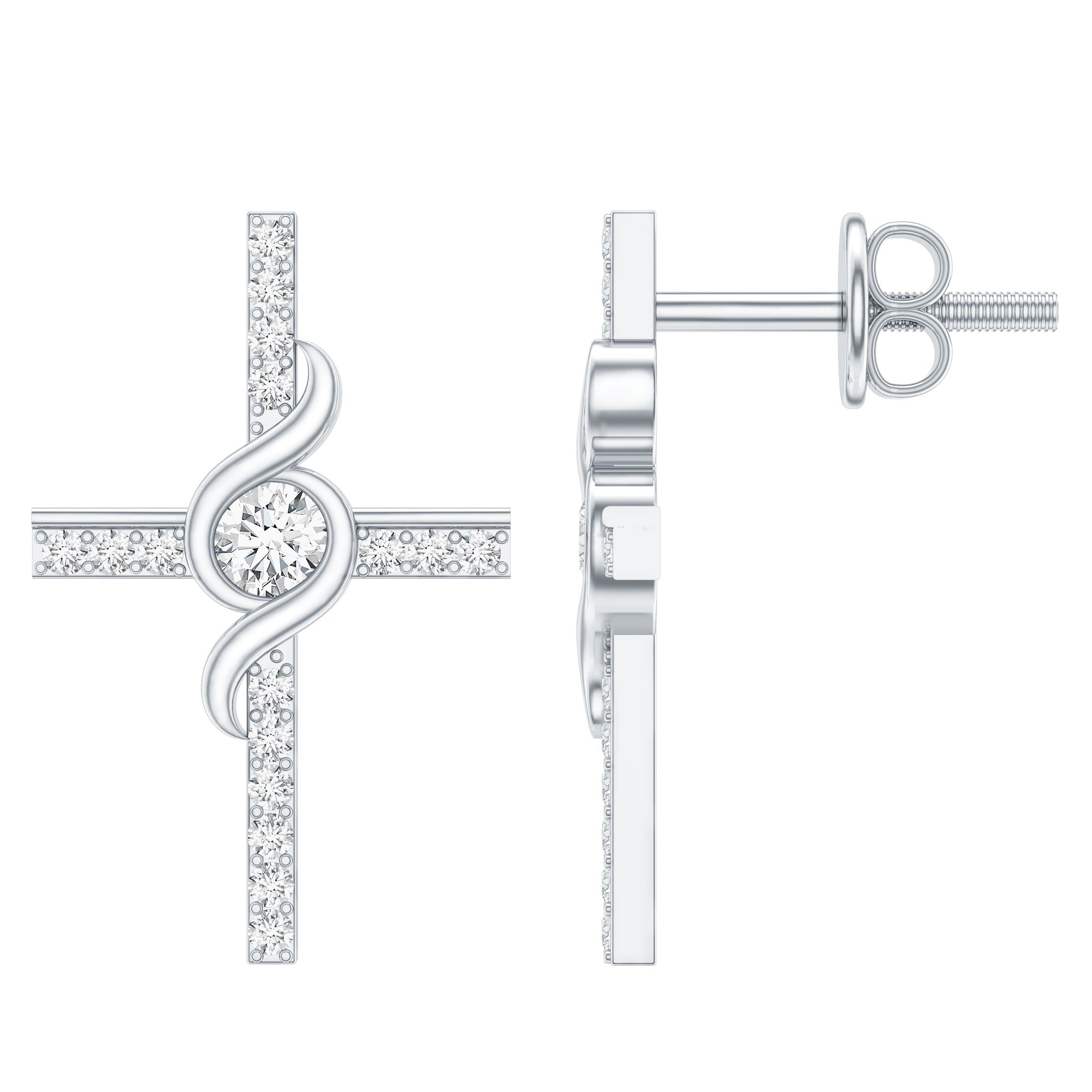 Certified Moissanite Cross Stud Earrings in Silver