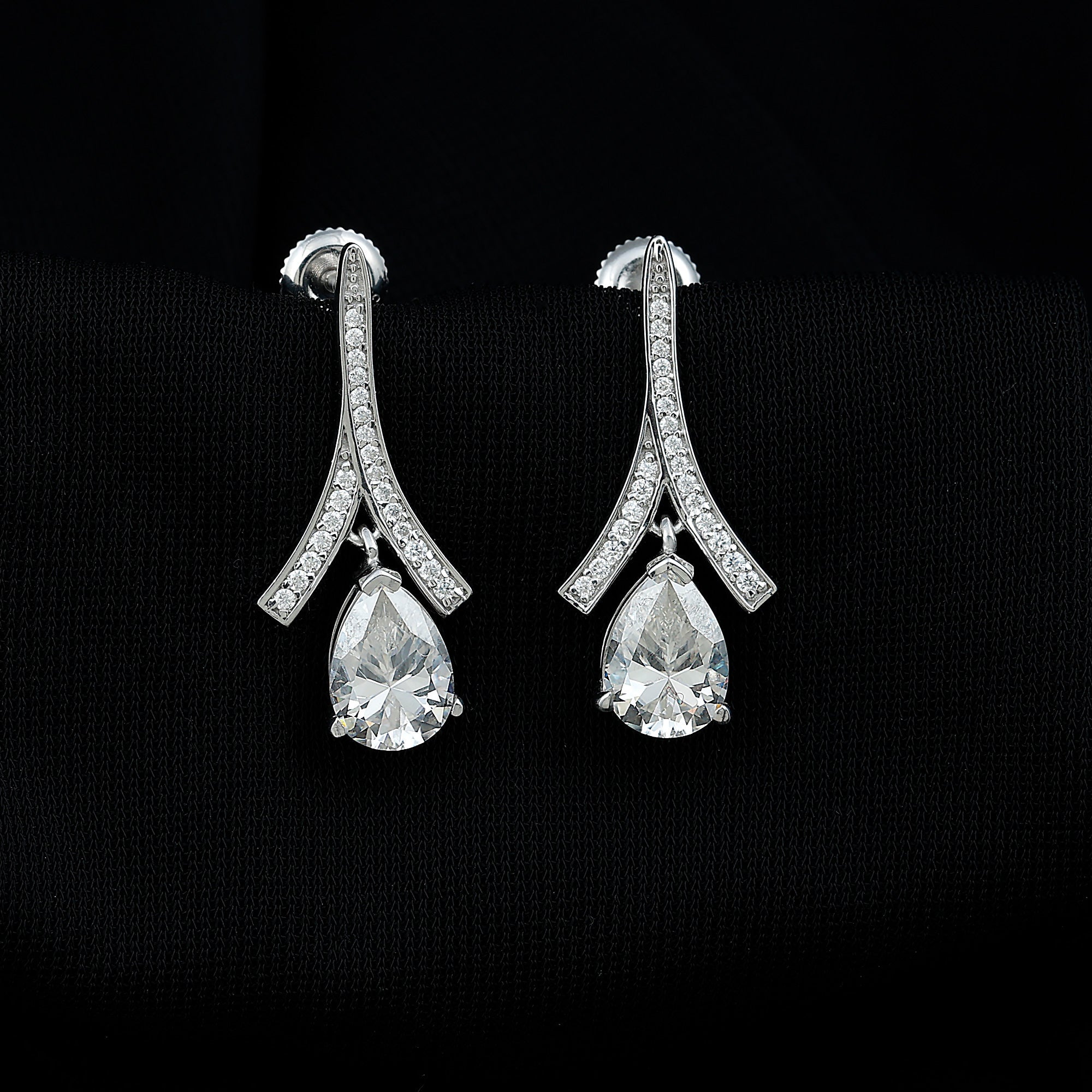 Pear Shaped 4 Carat Moissanite Dangle Drop Earrings for Wedding