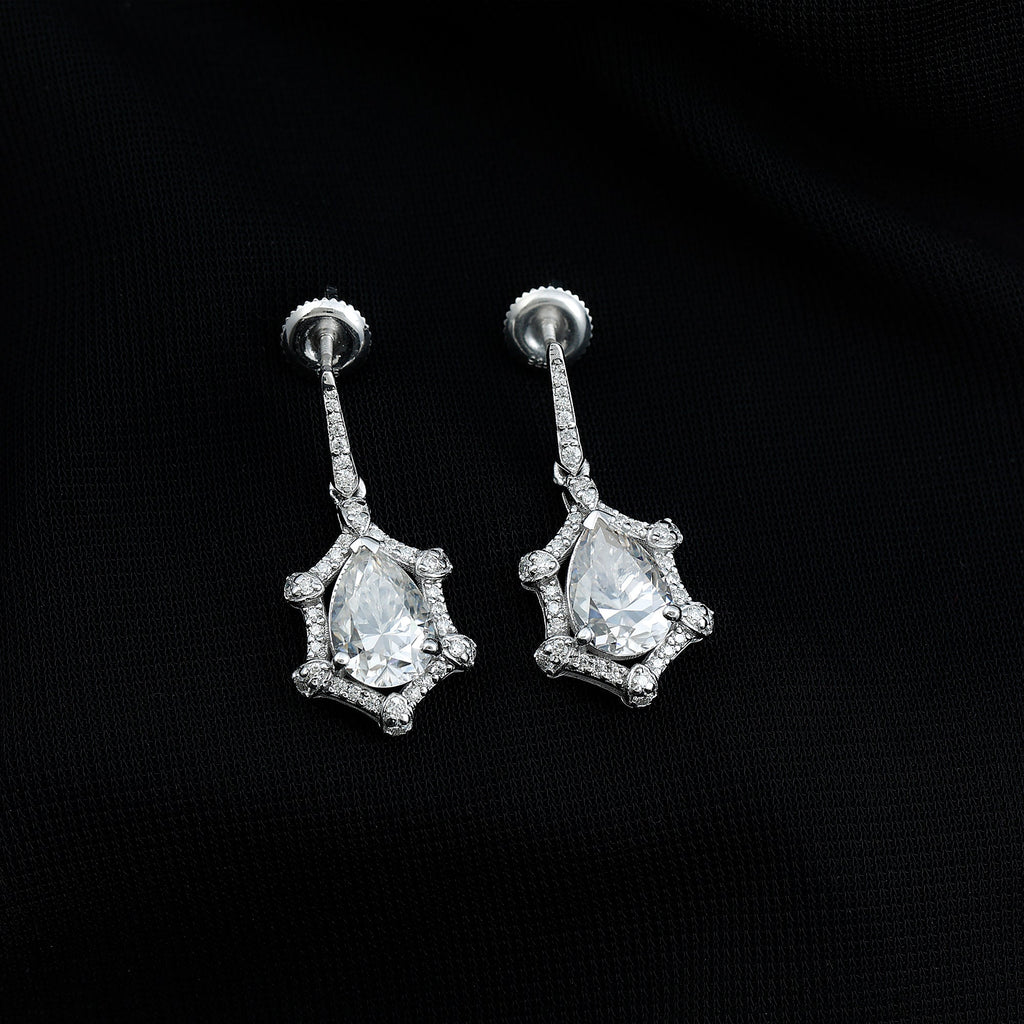 Vintage Inspired Moissanite Silver Drop Earrings for Wedding