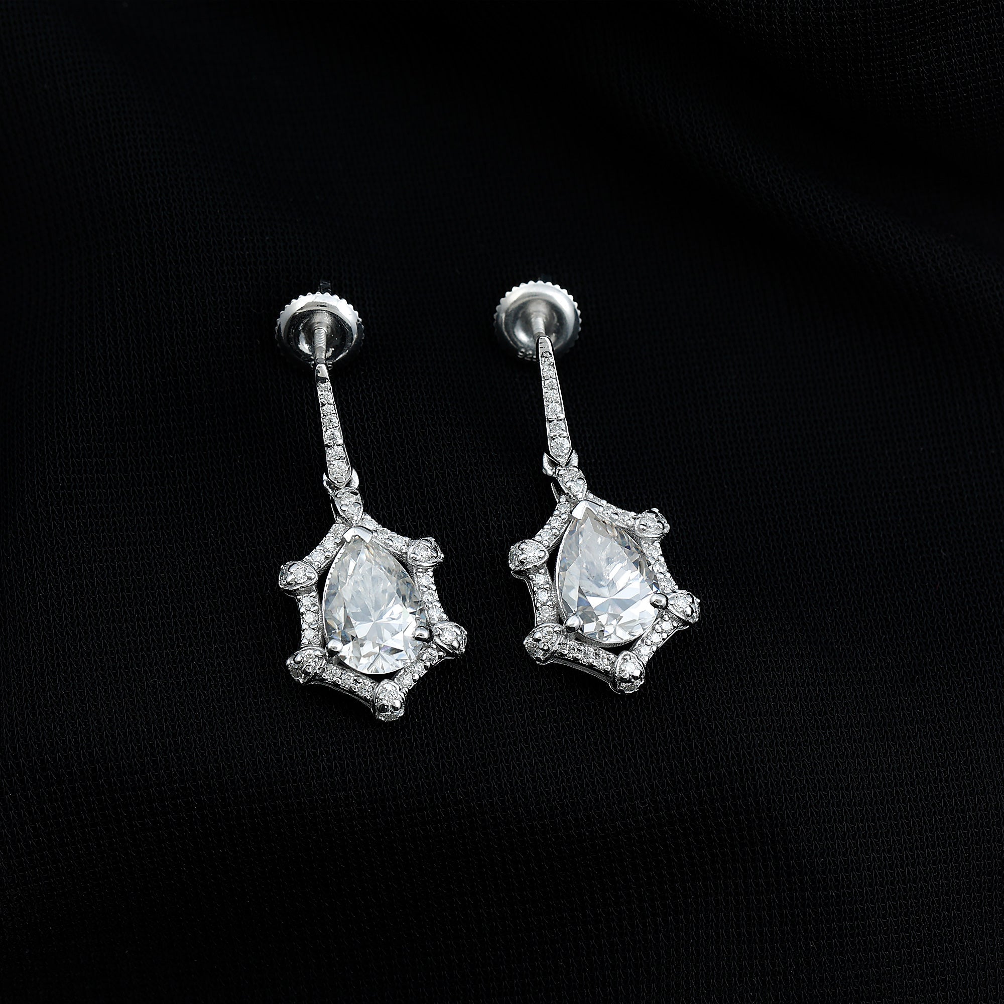 Vintage Inspired Moissanite Silver Drop Earrings for Wedding