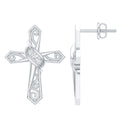 Certified Moissanite Vintage Cross Stud Earrings in Silver