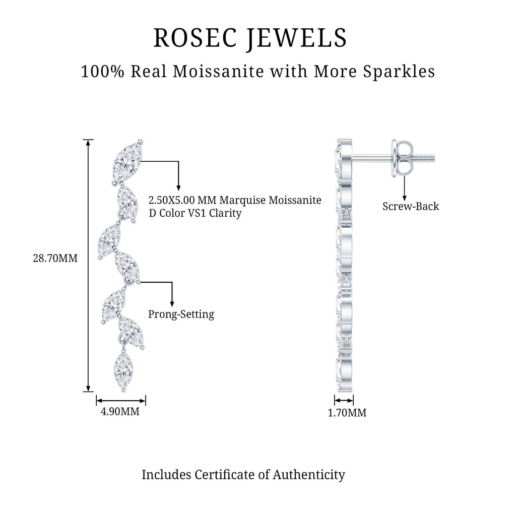 Marquise Moissanite Leaf Dangle Earrings in Sterling Silver