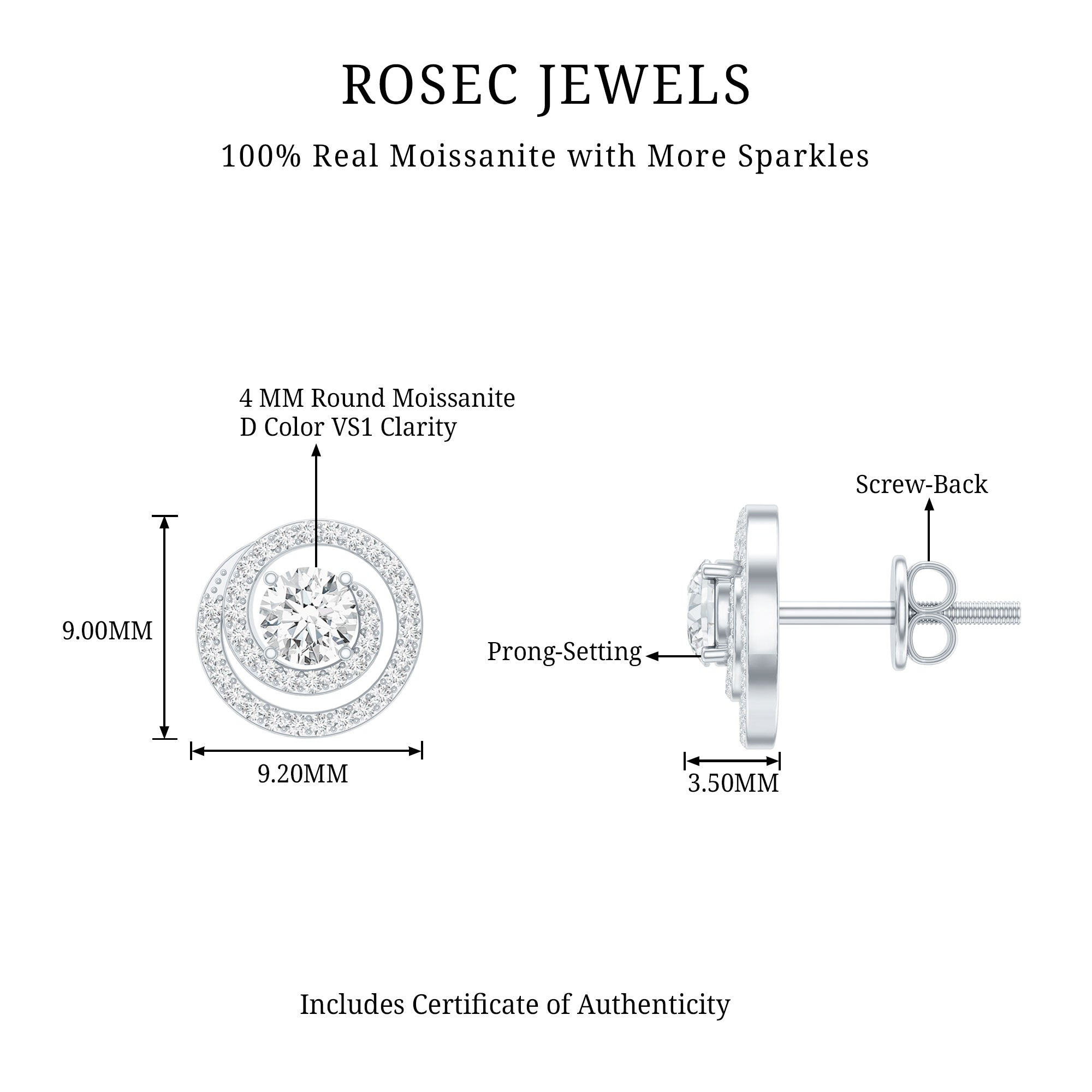 Sterling Silver Moissanite Swirl Stud Earrings for Women