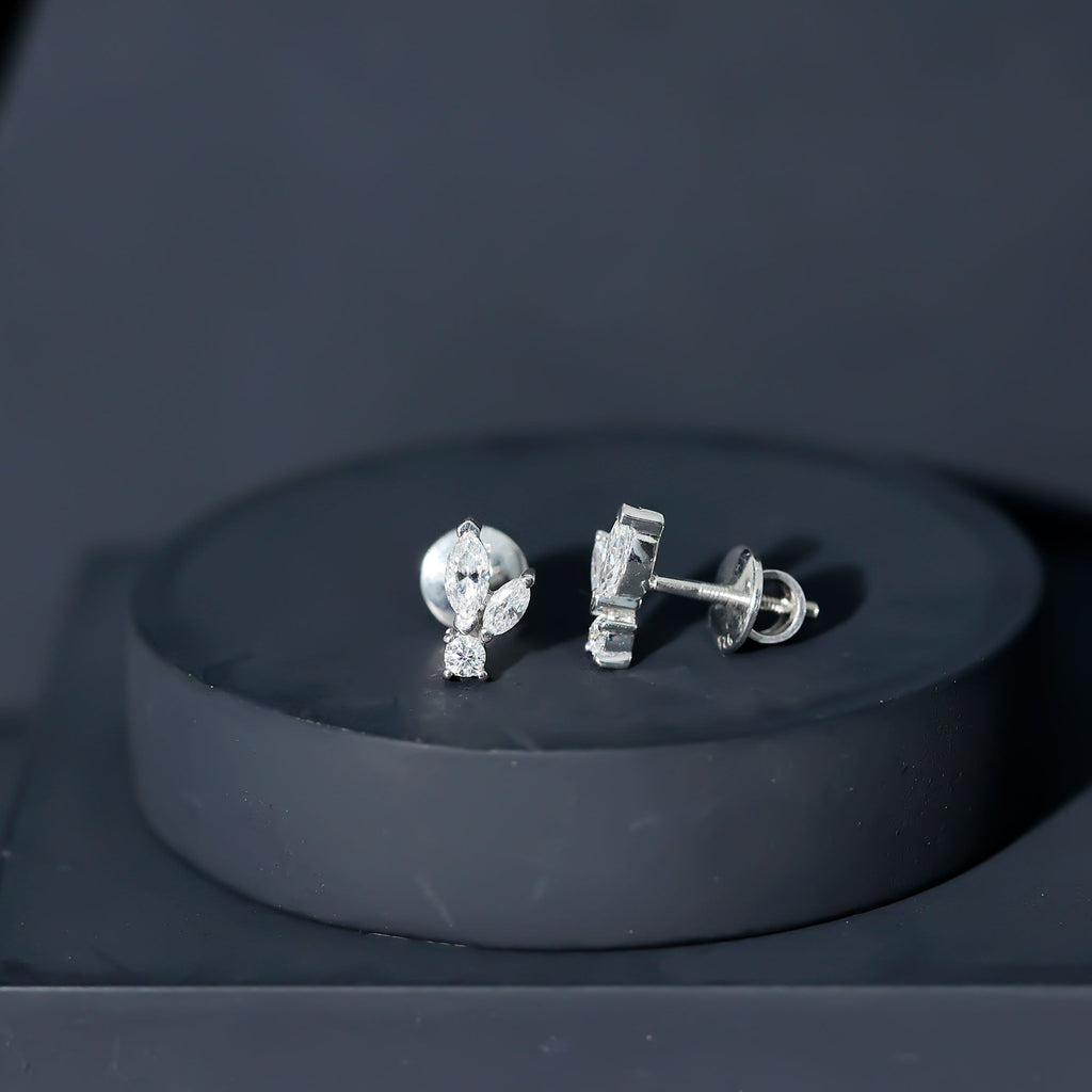 Certified Moissanite Playboy Stud Earrings in 14K Gold Plated Silver