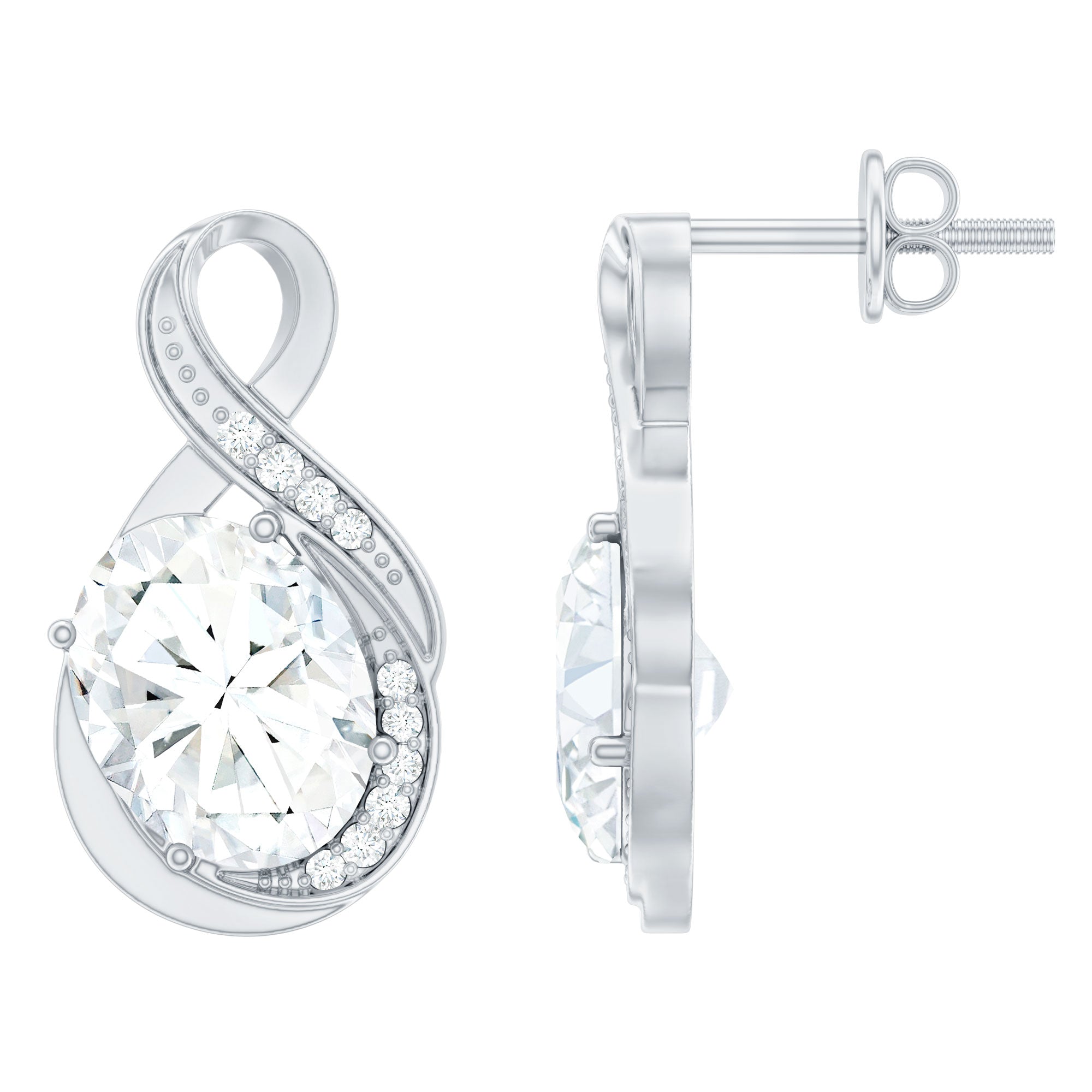 4 Carat Oval Cut Moissanite Infinity Stud Earrings in Silver