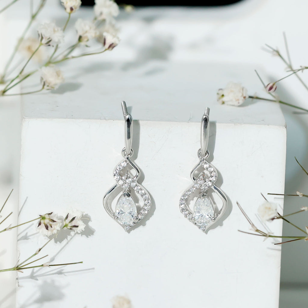 Certified 1 Carat Pear Shaped Moissanite Dangle Earrings for Wedding