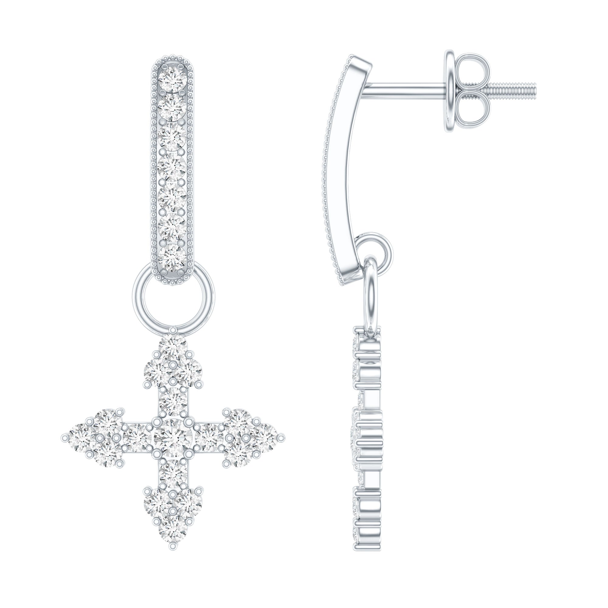Certified Moissanite Cross Drop Earrings in Sterling Silver
