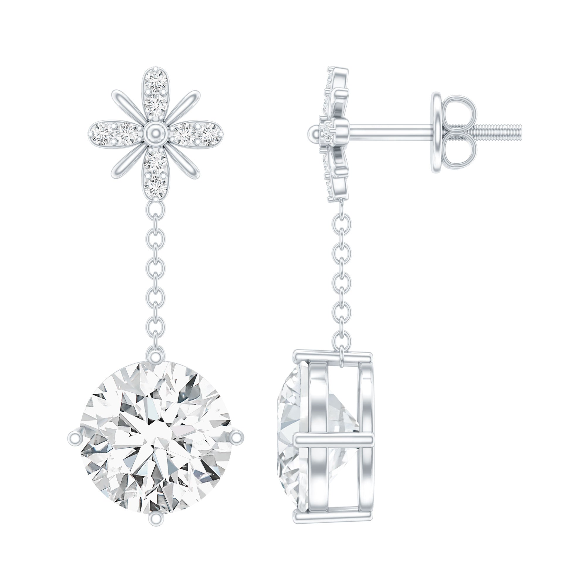 Floral Inspired 4.2 Carat Moissanite Dangling Earrings in Silver