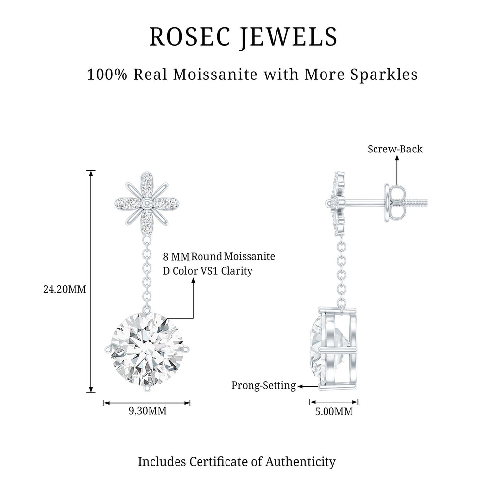 Floral Inspired 4.2 Carat Moissanite Dangling Earrings in Silver