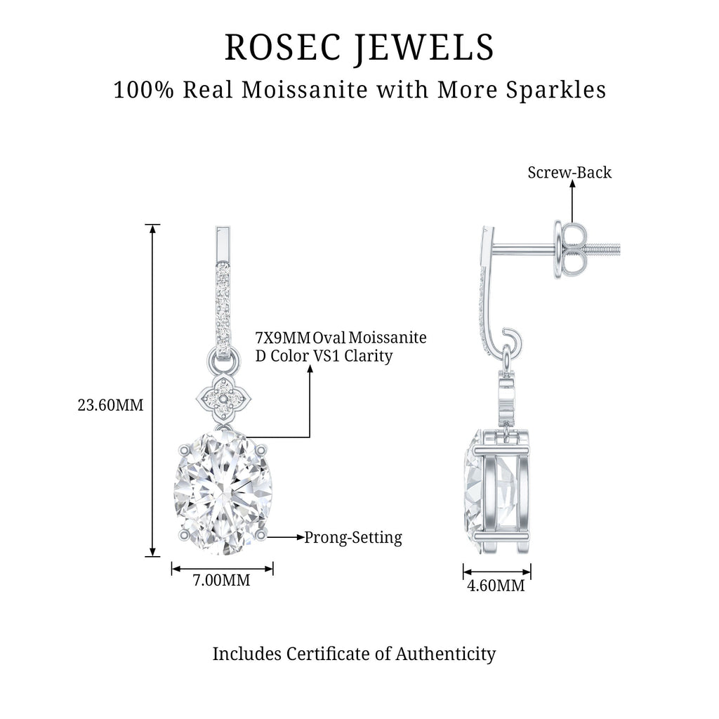 Certified Oval Shaped 4 Carat Moissanite Dangle Drop Earrings for Women