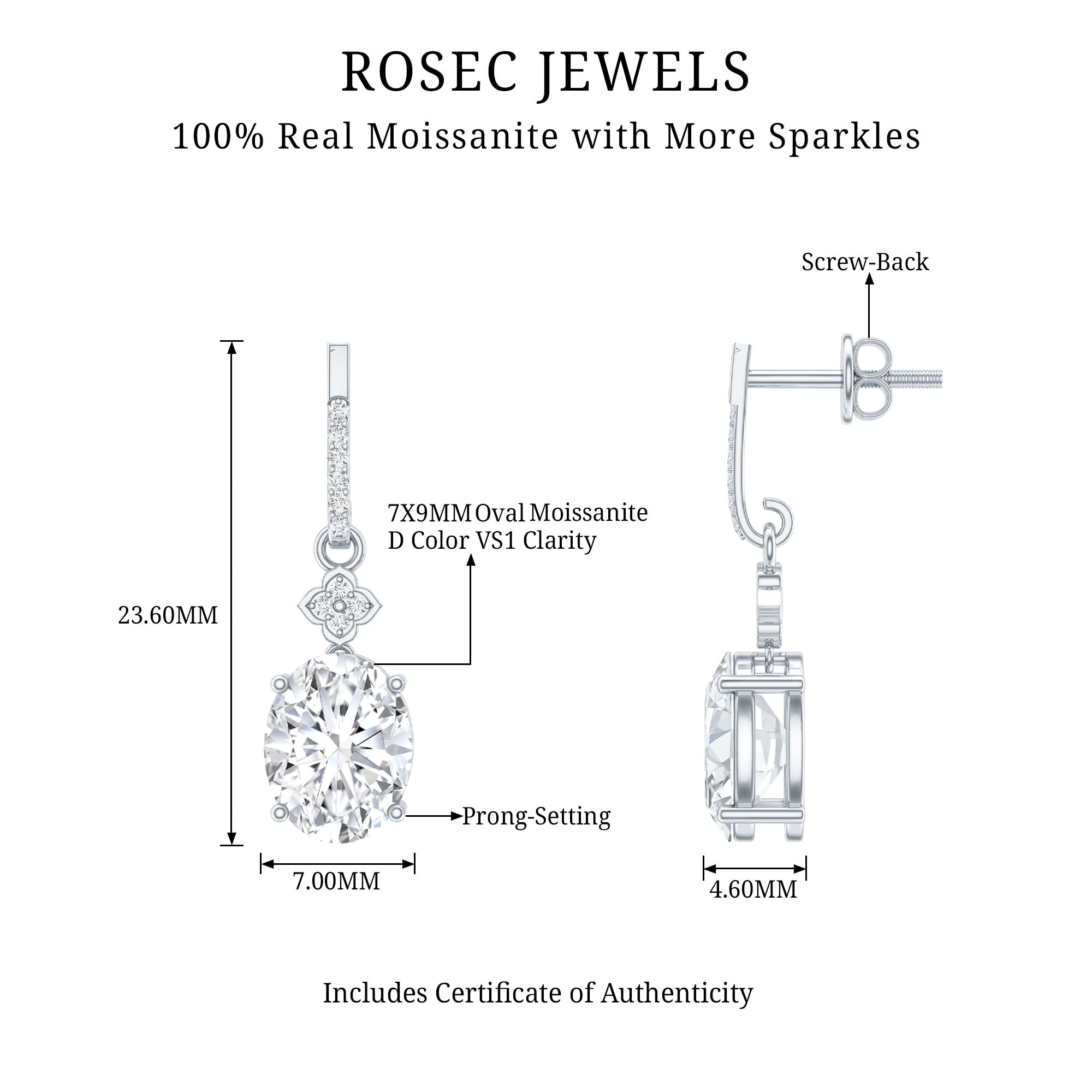 Certified Oval Shaped 4 Carat Moissanite Dangle Drop Earrings for Women