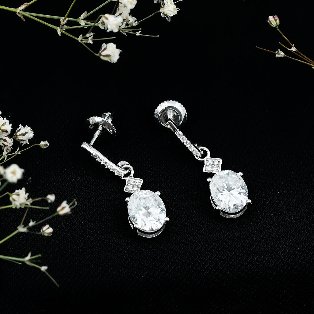 Certified Oval Shaped 4 Carat Moissanite Dangle Drop Earrings for Women
