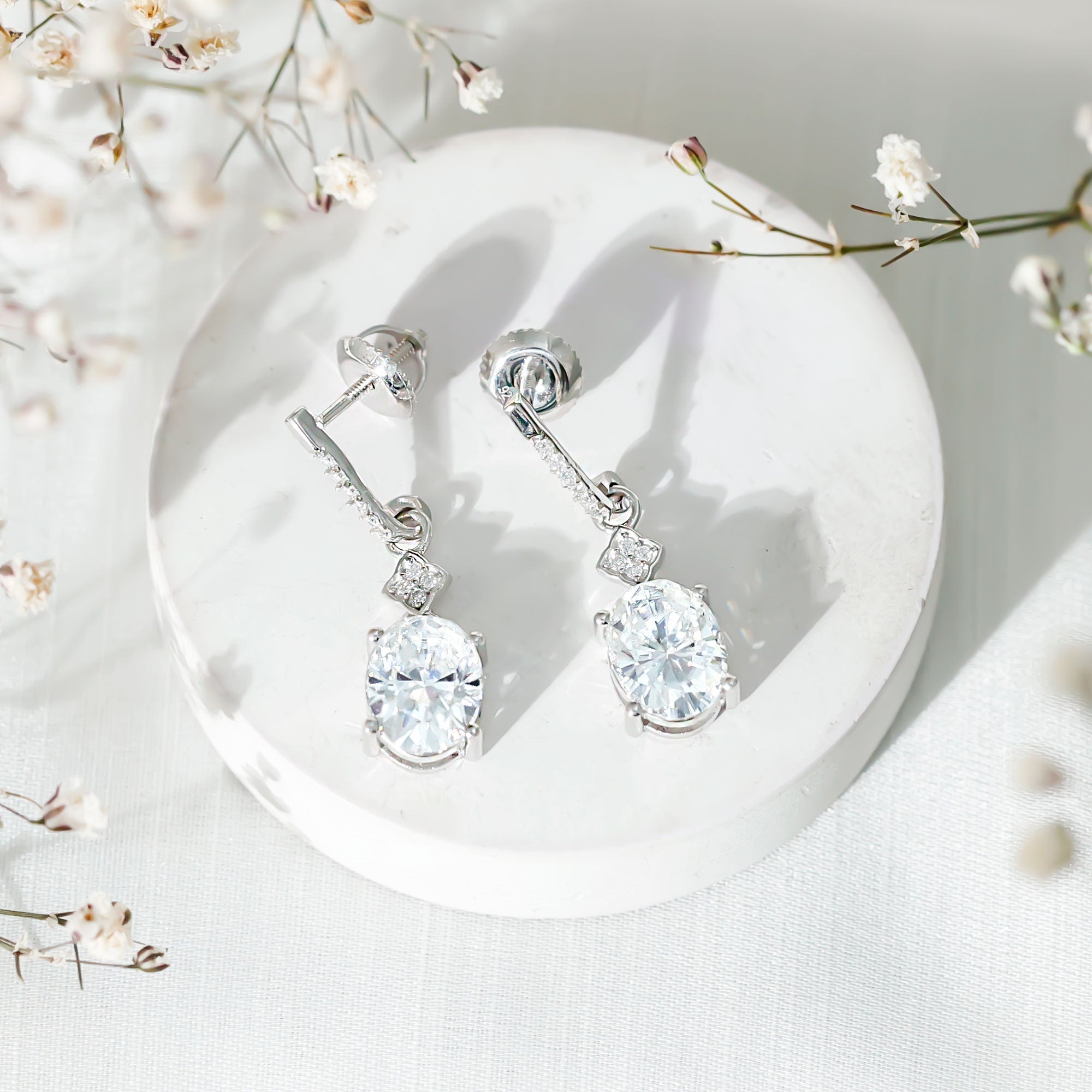 Certified Oval Shaped 4 Carat Moissanite Dangle Drop Earrings for Women
