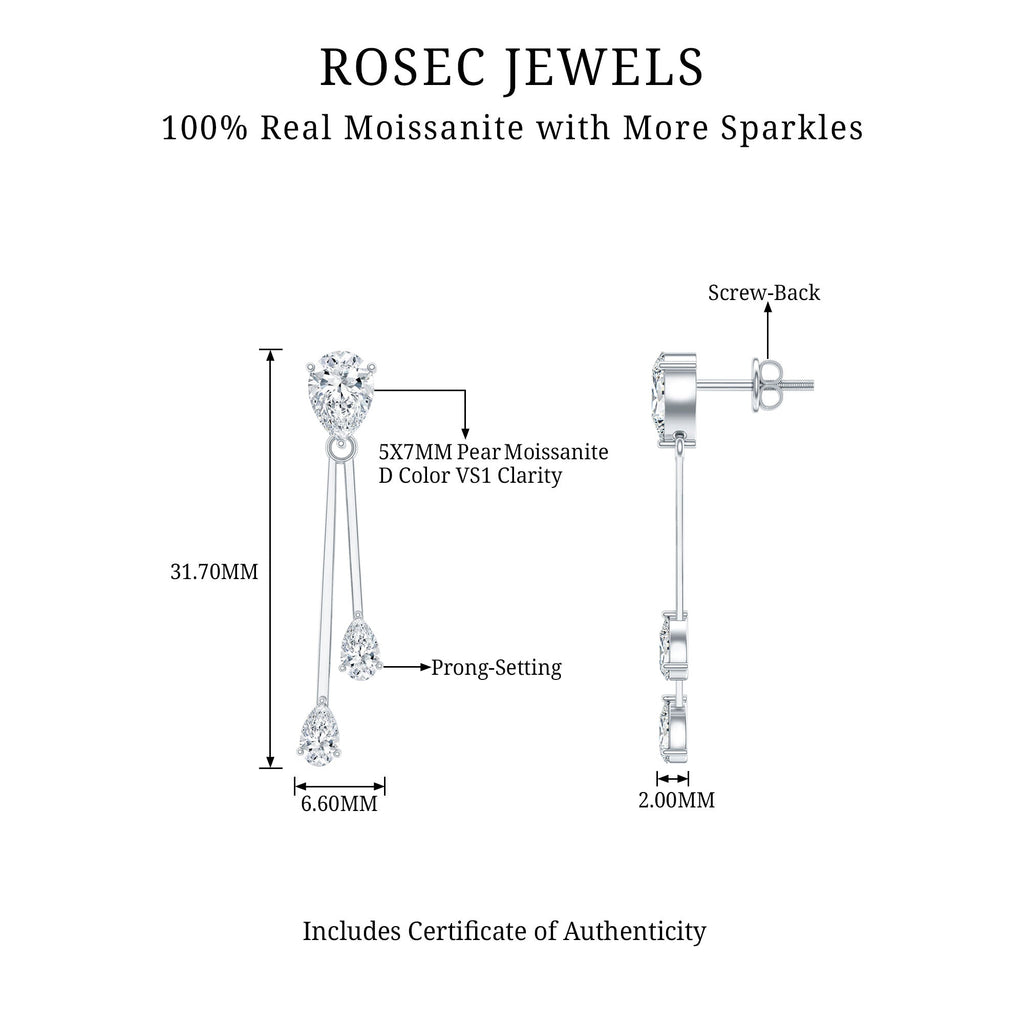 Certified Moissanite Bar Dangle Earrings in Sterling Silver