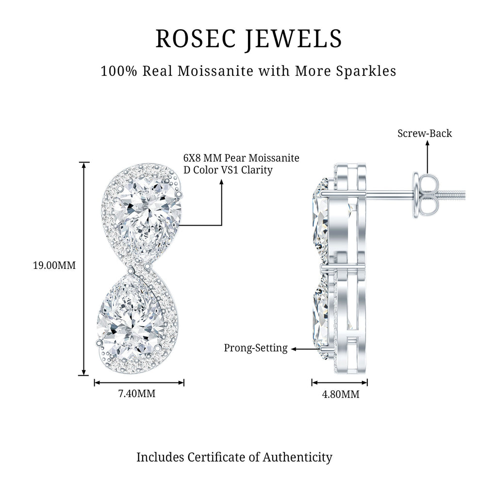 5 Carat Designer Moissanite Big Stud Earrings with Certificate