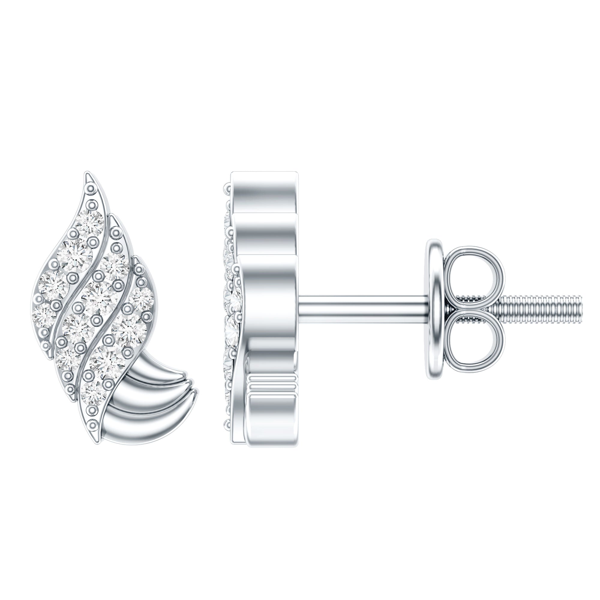 Contemporary Moissanite Leaf Stud Earrings in Silver