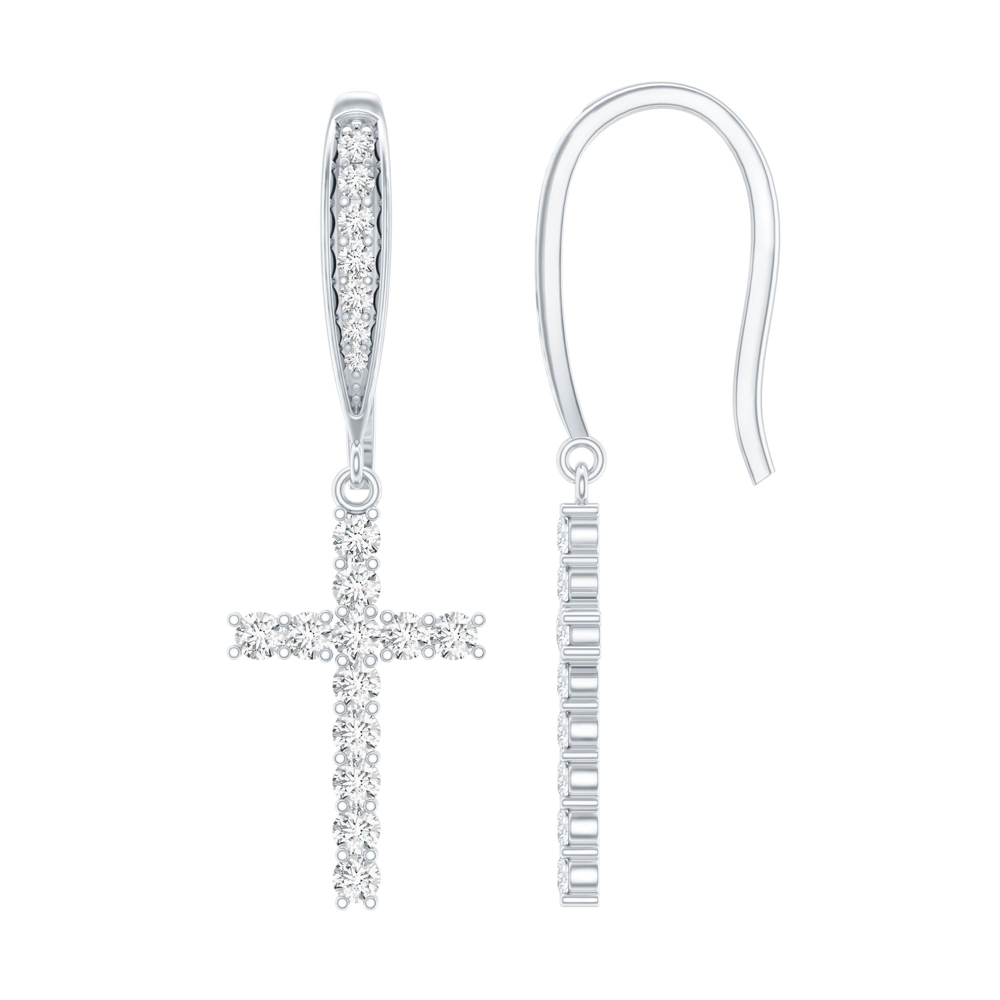 Certified Moissanite Cross Dangle Earrings in Sterling Silver